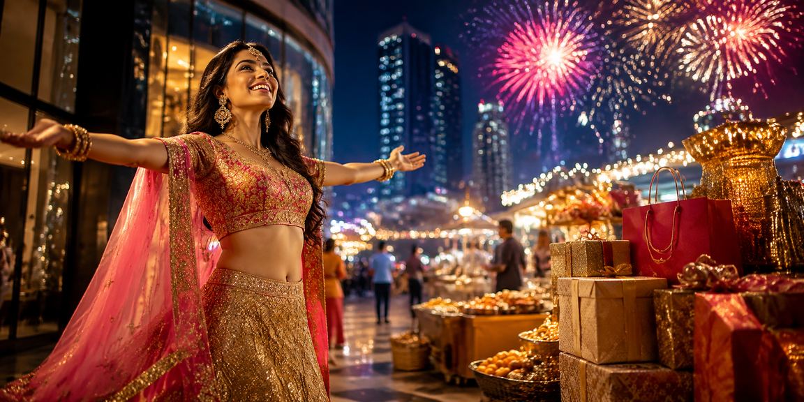 Vibrant Indian casino night market scene